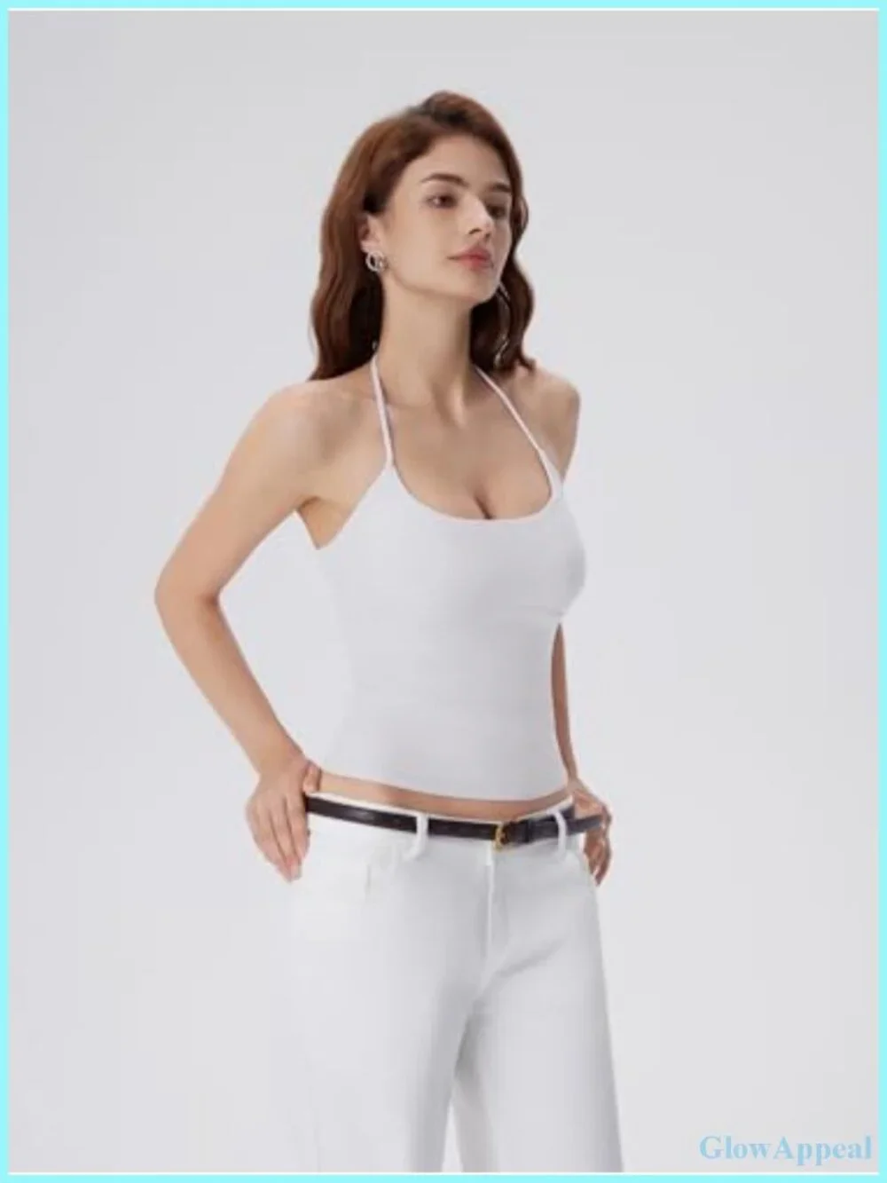 Halter Tank Top with Built in Bra Double Lined Backless Y2K Top Self-Tie Straps